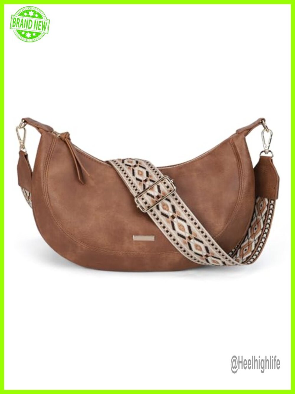 Boho Crescent Hobo Bag Vegan Faux Leather Crossbody Purse